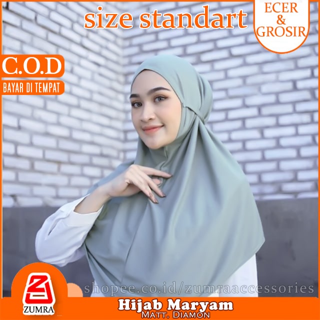 jilbab Bergo Maryam 2 size Standart &amp; Jumbo Diamon Tanpa Ped Style Ala Selebgram Harian Casual