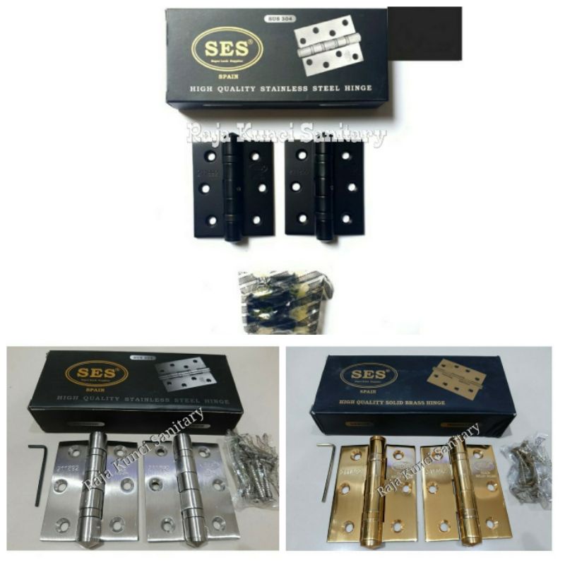 Engsel SES 3&quot;x2.5&quot;X3.5mmx2BB Stainless 304/Black/Gold/Antik Brass/Engsel Jendela 3 Inch