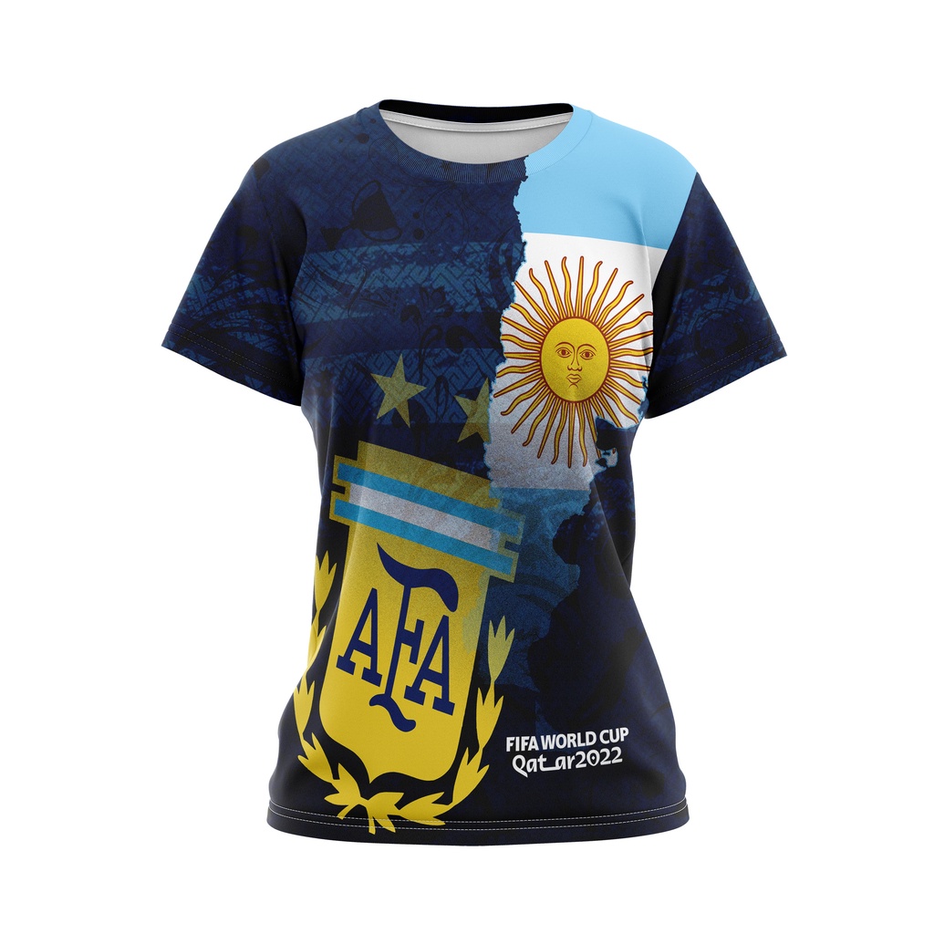 Jersey Sepak Bola Piala Dunia Qatar 2022 Argentina Biru Wanita Custom Full Printing