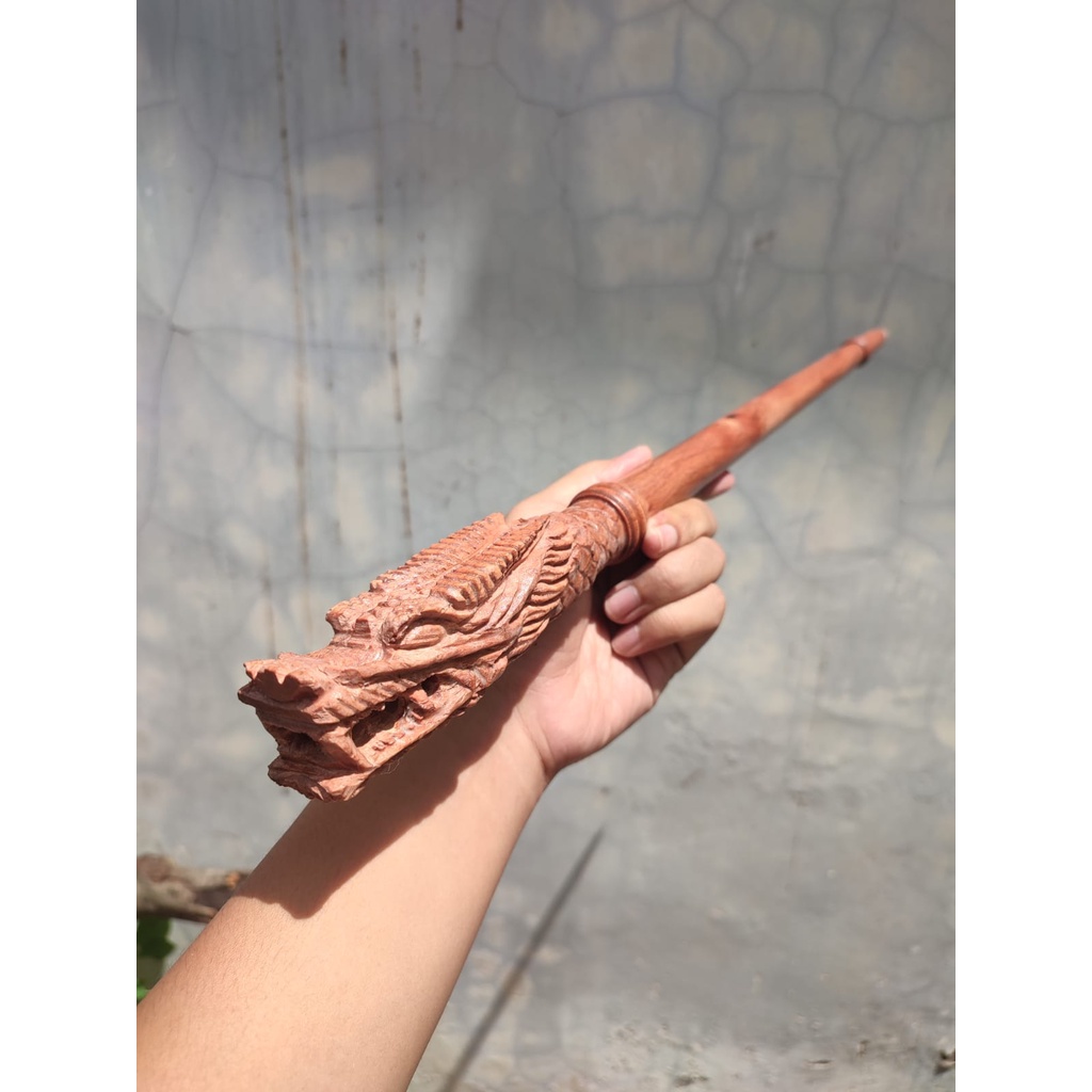 Tongkat Komando Kayu Stigi Asli Model Ukir Naga Kualitas Premium