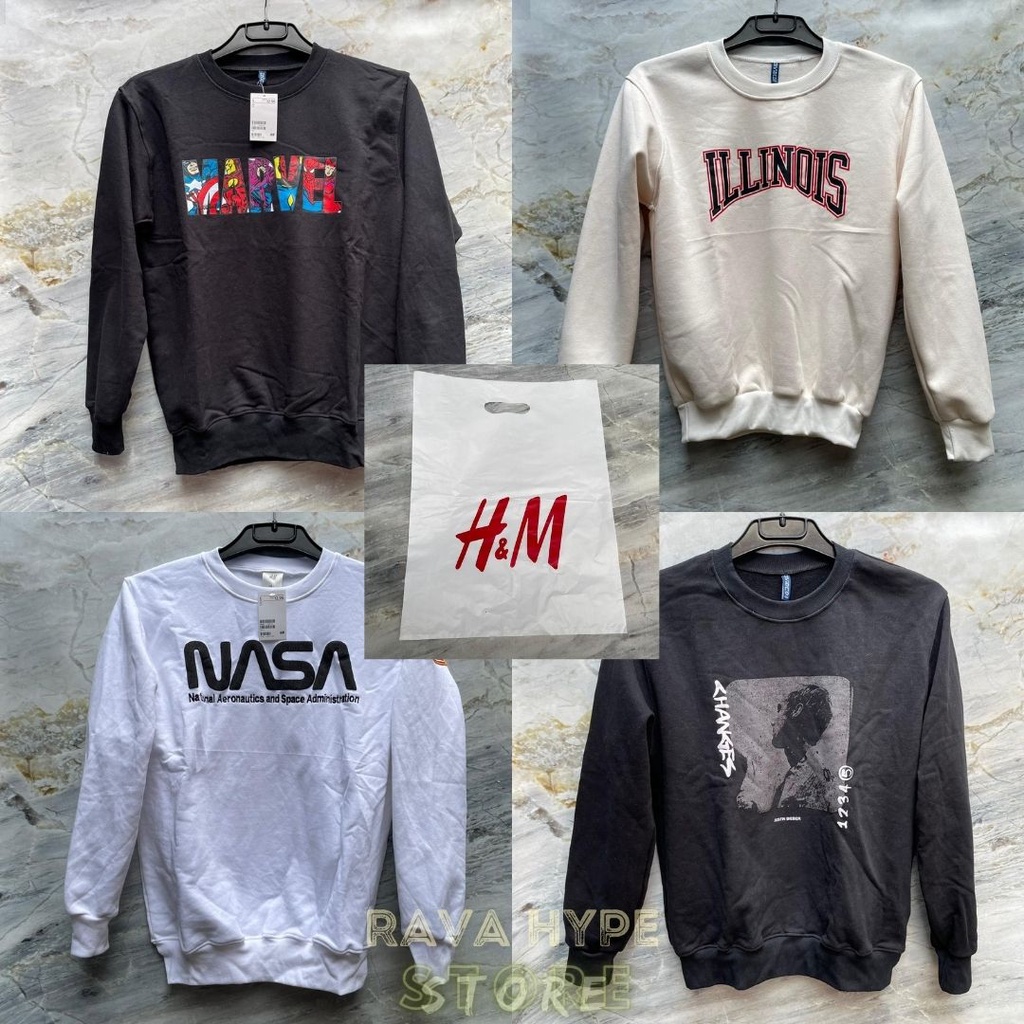 H&amp;M Crewneck Justin Bieber / Marvel / Illinois / NASA / Sweater HnM Original Sweatshirt Pria Wanita