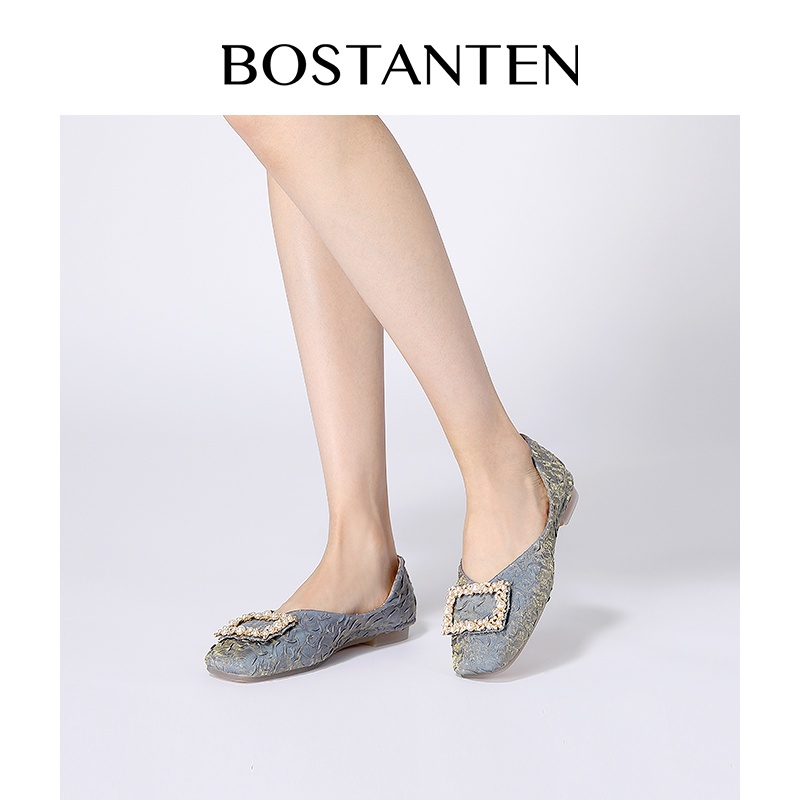 BOSTANTEN Flat Shoes Wanita Sepatu Kekinian Korean Style Aprikot Biru 36-40