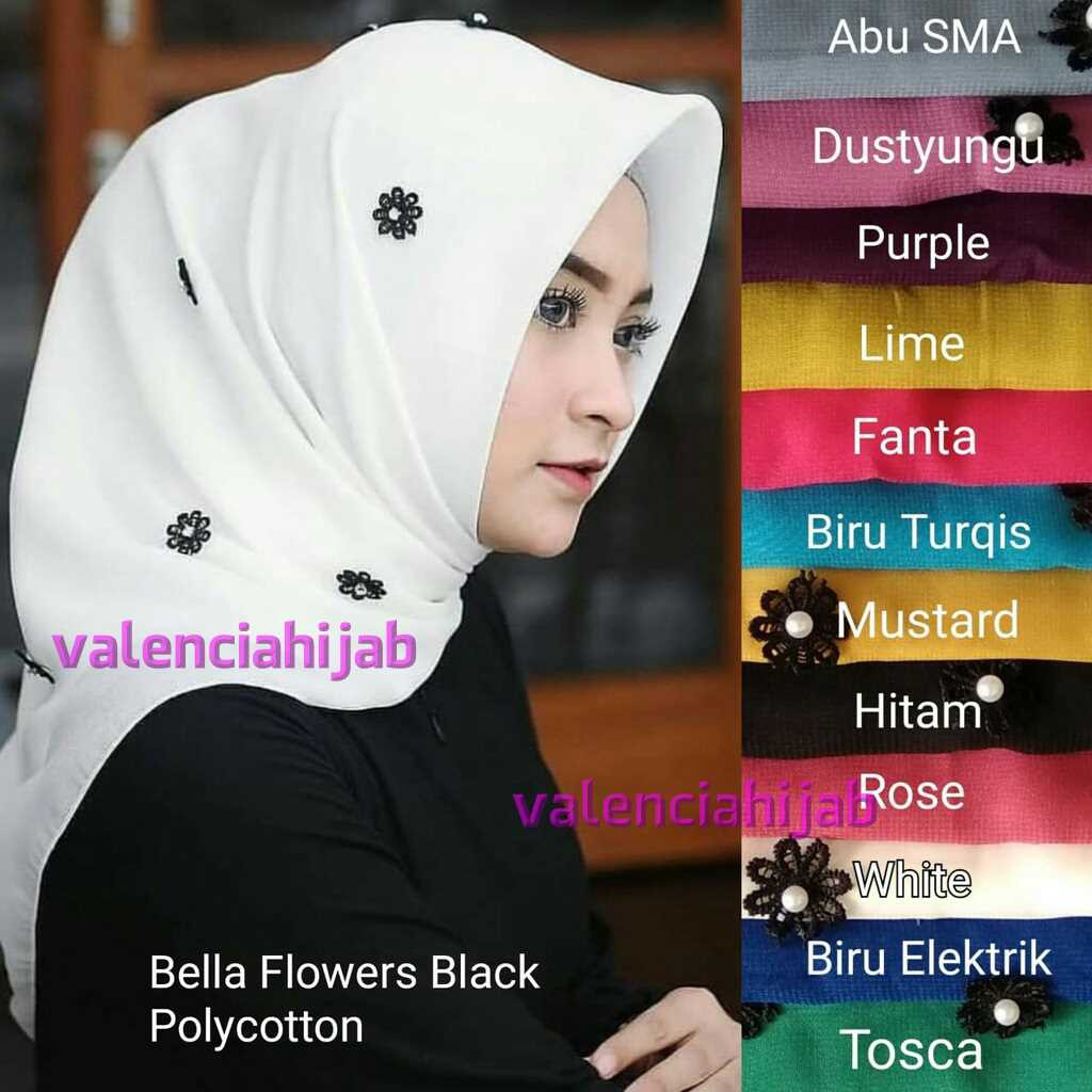 Hijab Jilbab kerudung segiempat  Black Jasmine Mutiara Square POLLYCOTTON VALENCIA