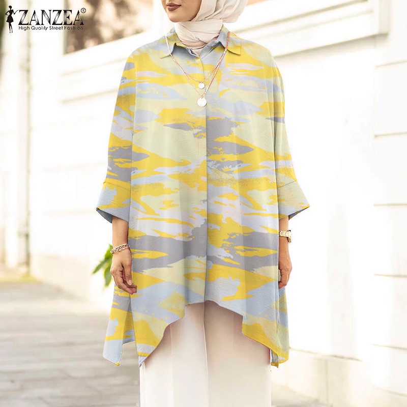 ZANZEA Women Work Full Sleeved Casual Loose Plus Size Oversized Muslim Blouse