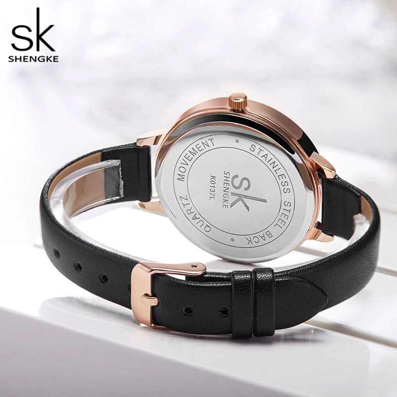 SHENGKE 0039 Jam Tangan Wanita Analog Tali Kulit WK-SBY