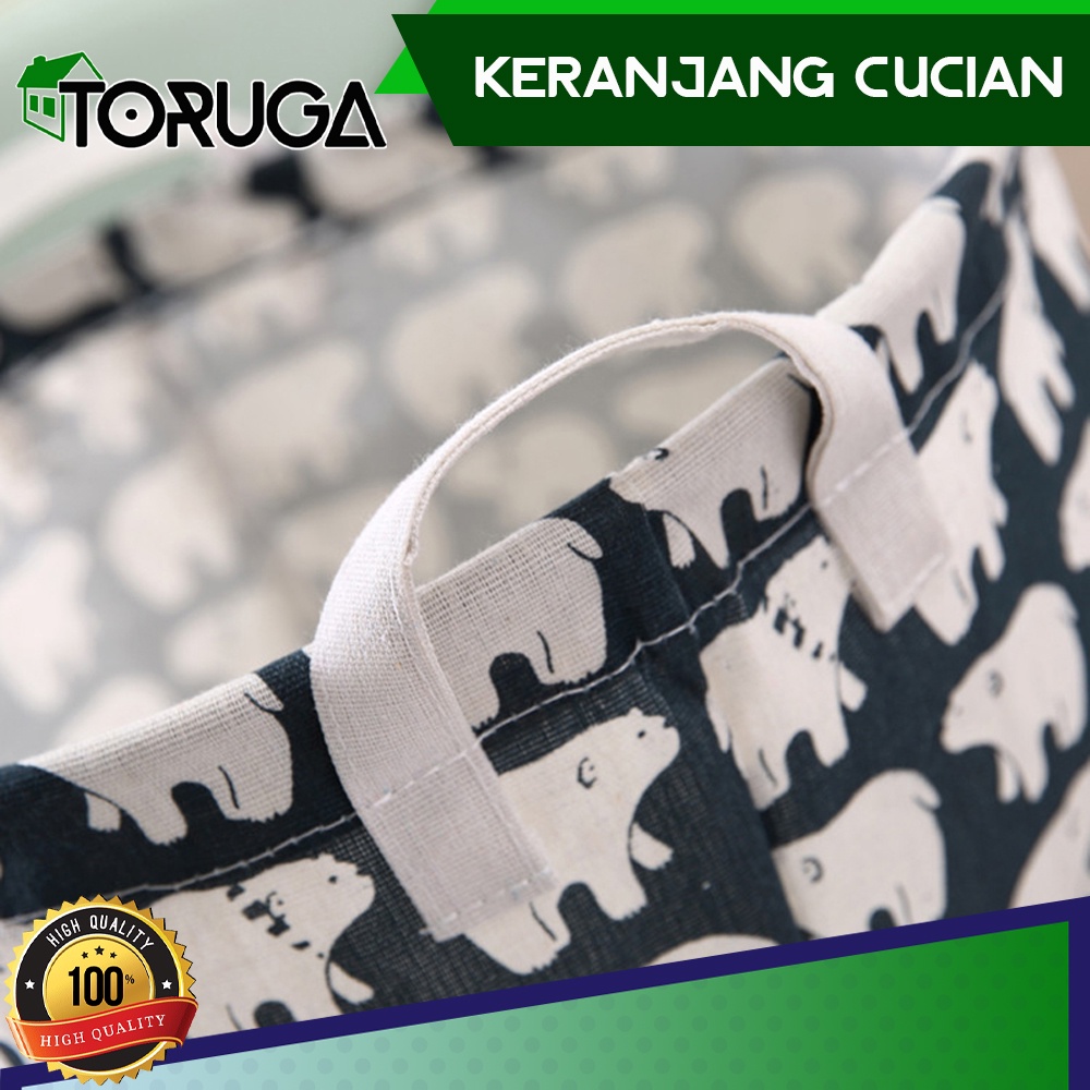 Laundry Bag Keranjang Cucian Baju Tempat Pakaian Kotor Motif Kanvas Besar 45x41Cm