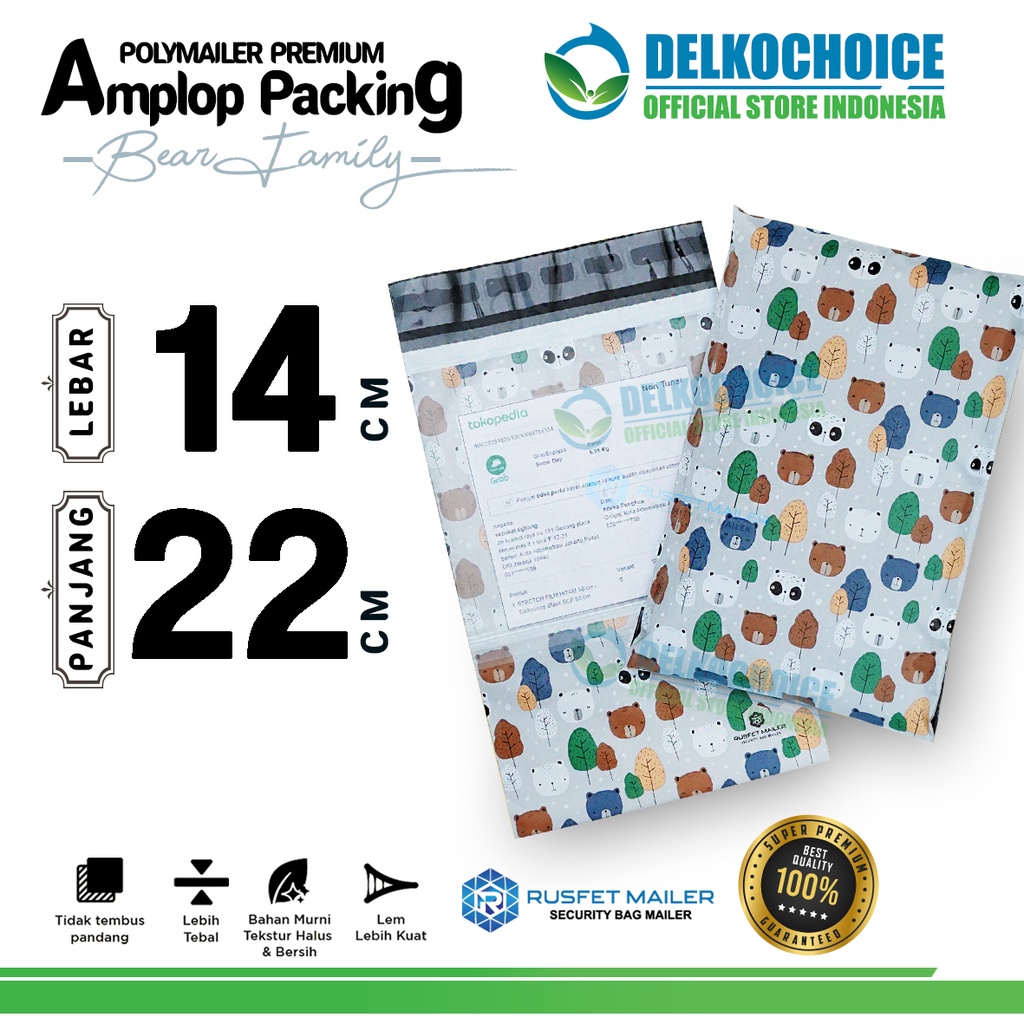 

Polymailer Motif BEAR FAMILY 14x22cm Amplop Plastik Packing Olshop PREMIUM / SATUAN