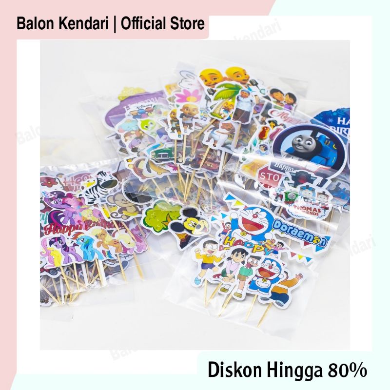 (1 set) Toppe Cake Kertas Karakter  / Hiasan kue ultah cake ultah karakter kartun