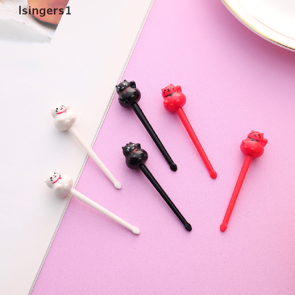 (lsingers1) 6pcs / Set Garpu Buah / Dessert Bentuk Kartun Kucing / Anjing