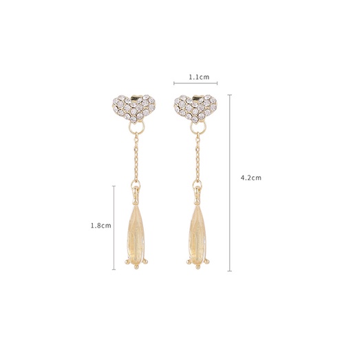 LRC Anting Tusuk Fashion Golden Diamond Heart Crystal Alloy Earrings K65430