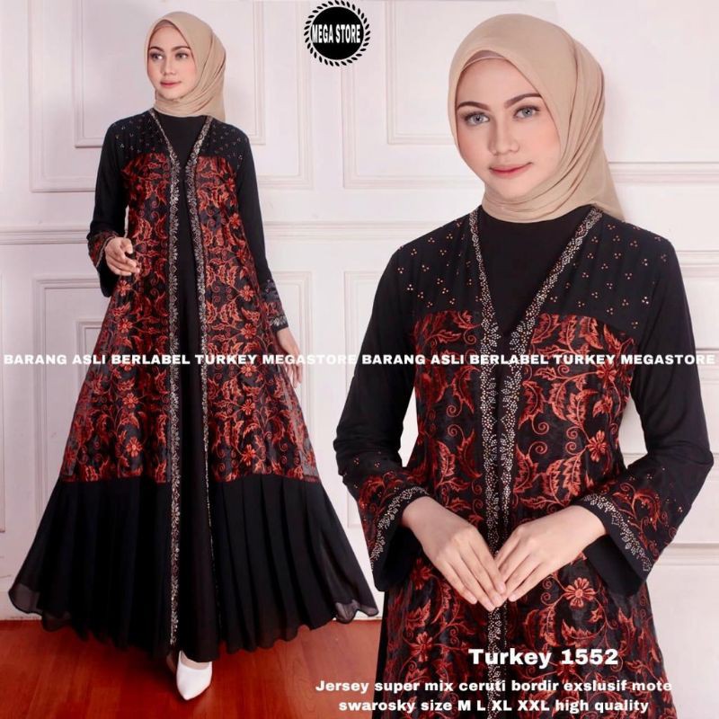 GAMIS TURKEY / GAMIS TURKEY HITAM / GAMIS TURKEY TERBARU / ARABIAN TERBARU BAHAN JERSEY MIX CERUTTI 