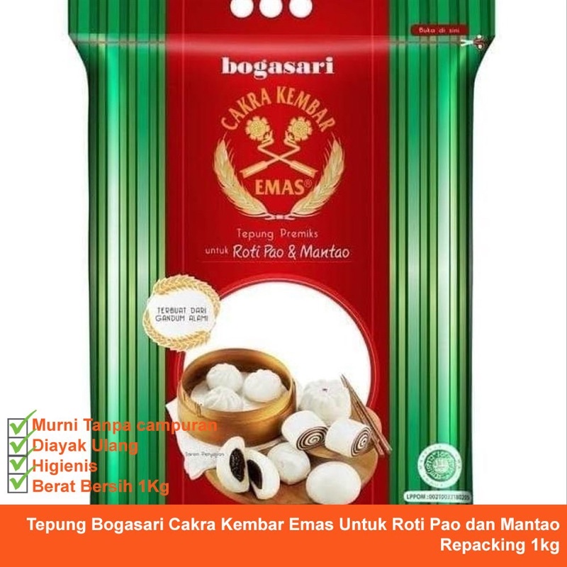 

TEPUNG BOGASARI CAKRA KEMBAR EMAS ROTI PAO DAN MANTAO 500gr 1 kg