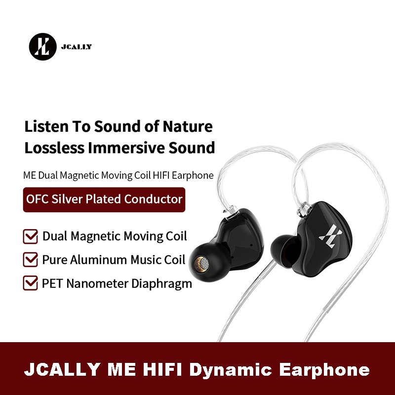 JCALLY ME HIFI Dynamic Earphone Dual Magnetic Moving Coil Sport Headphone Music DJ Headset Earbuds with Microphone