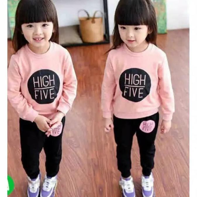 Setelan Anak Perempuan - Setelan Sweater Baju Anak Perempuan Lucu High Five Set Umur 1-7 Tahun -