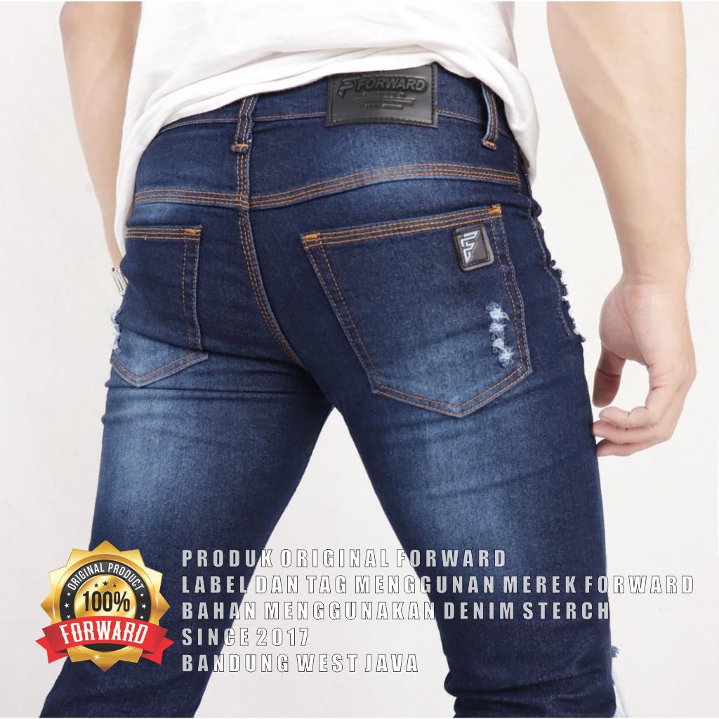 Celana jeans denim pria sobek ripped destroy forward system