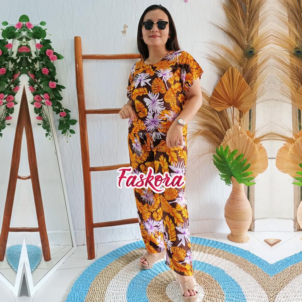 Setelan Wanita Kekinian Katun Rayon Jumbo Tropical / Pajamas Rayon Set Jumbo / Setelan Pajamas Rayon