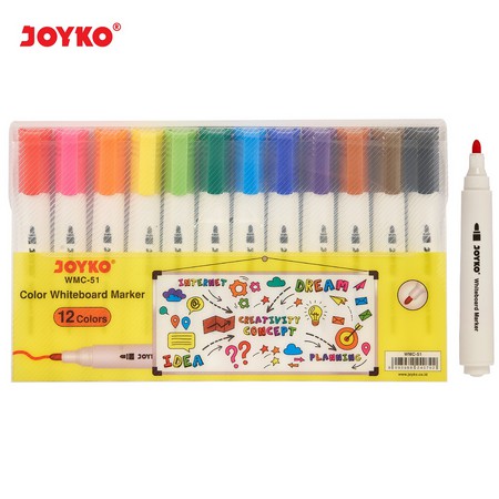 ( Set 12 Warna ) JOYKO SPIDOL PAPAN TULIS ( BISA DIHAPUS ) - COLOR WHITEBOARD MARKER NON PERMANENT 12 COLOUR GLASSBOARD