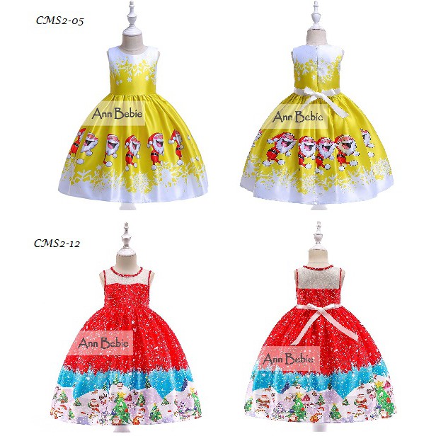 Dress Natal Anak Warna Merah Gaun Natal Tanpa Lengan Gambar Sinterklas Dress Code Yellow Girl