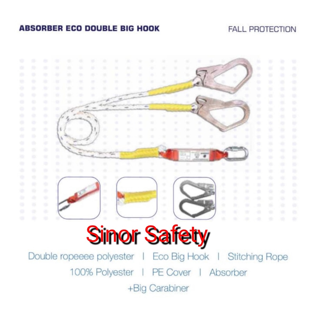 Lanyard Safety Absorber Eco Double Big Hook With Carabinner Gosave Untuk Full Body Harness