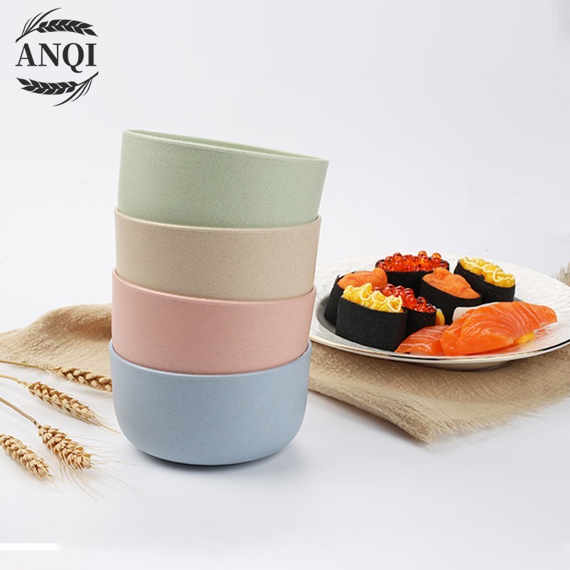 ANQI 4 IN 1 Mangkuk Makan Bowl Set 4pcswarna warni  /Mangkok Wheat Straw/VS-9