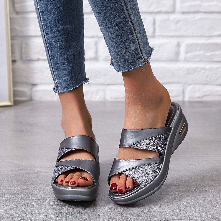 RYS - Glitter Smooth Sandal Wedges Wanita Casual -  Ori Import