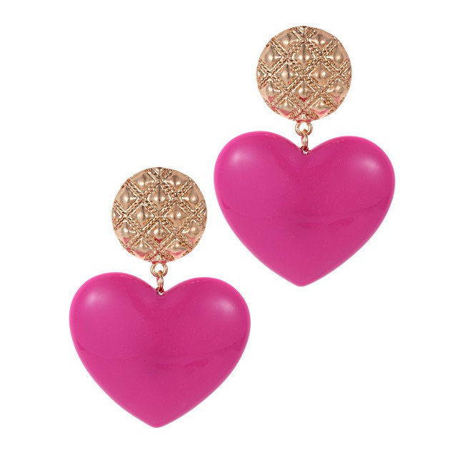 LRC Anting Tusuk Fashion Heart Shape Decorated Earrings