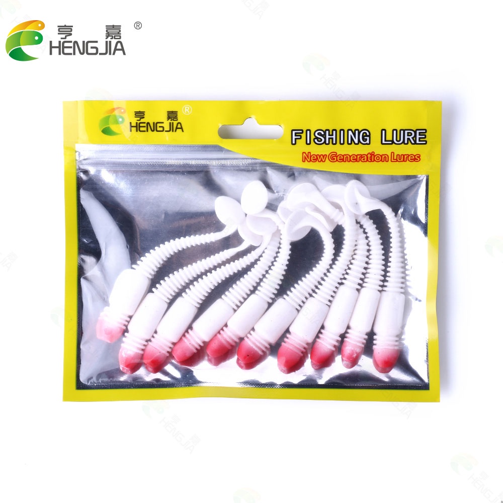 HENGJIA 10pcs/Bag Red Head 8.5cm/3.3g Fake Soft Bait Worm Swimbait Fishing Lure silicone Single Tail Tackle