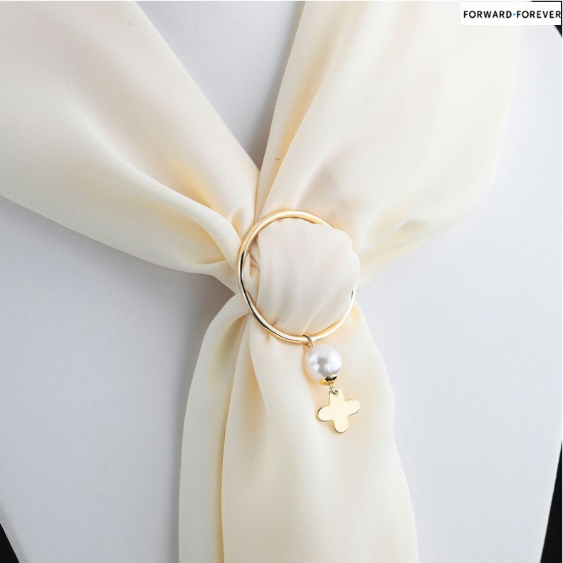 Alloy Lady Girl Pearl Round Circle Scarf Ring Scarf Belt Buckle Silk Buckle Clip M40013