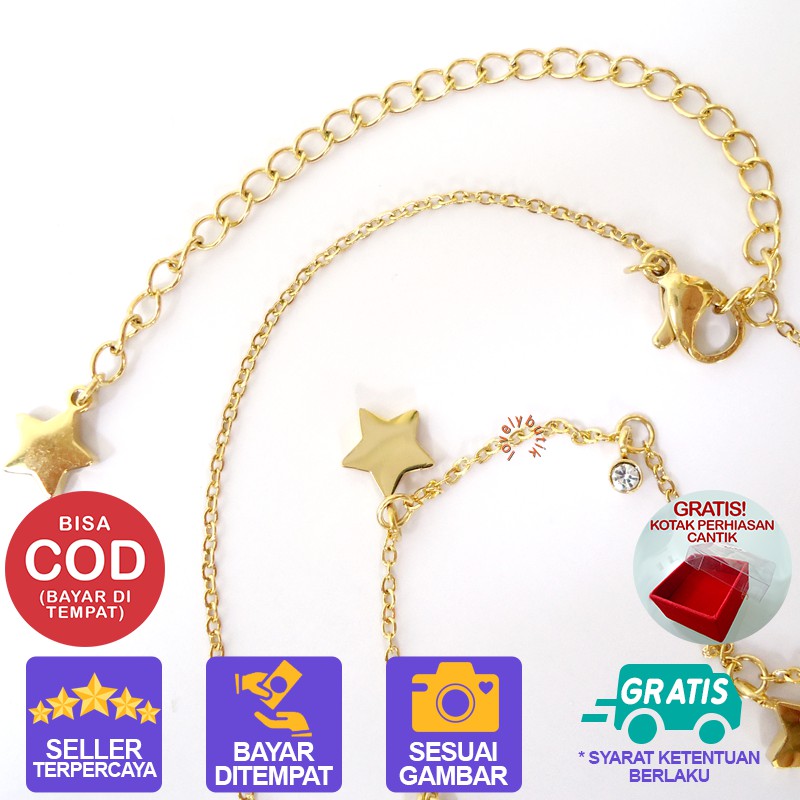 Kalung Titanium Wanita Perhiasan Anti Karat Rantai Lapis Gold Emas Bintang Star Kejora Lovelybutik