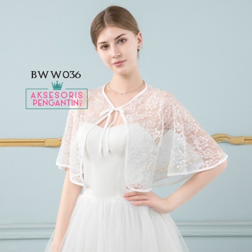 [BISA COD] OUTER WANITA LACE BOLERO PENGANTIN AKSESORIS WEDDING PUTIH BWW036