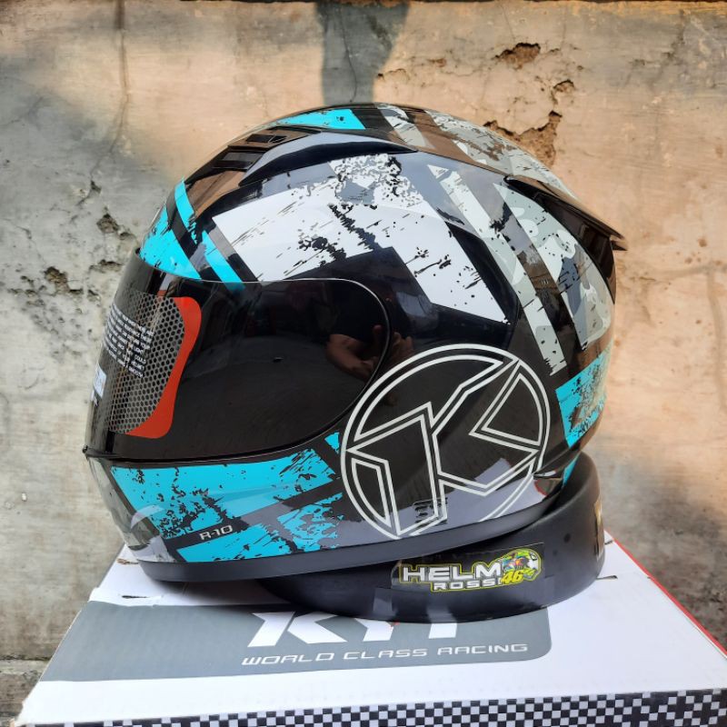 HELM KYT R10 Seri 3 AQUA BLUE - Original Full Face R-10 #3 Visor darksmoke Single Visor