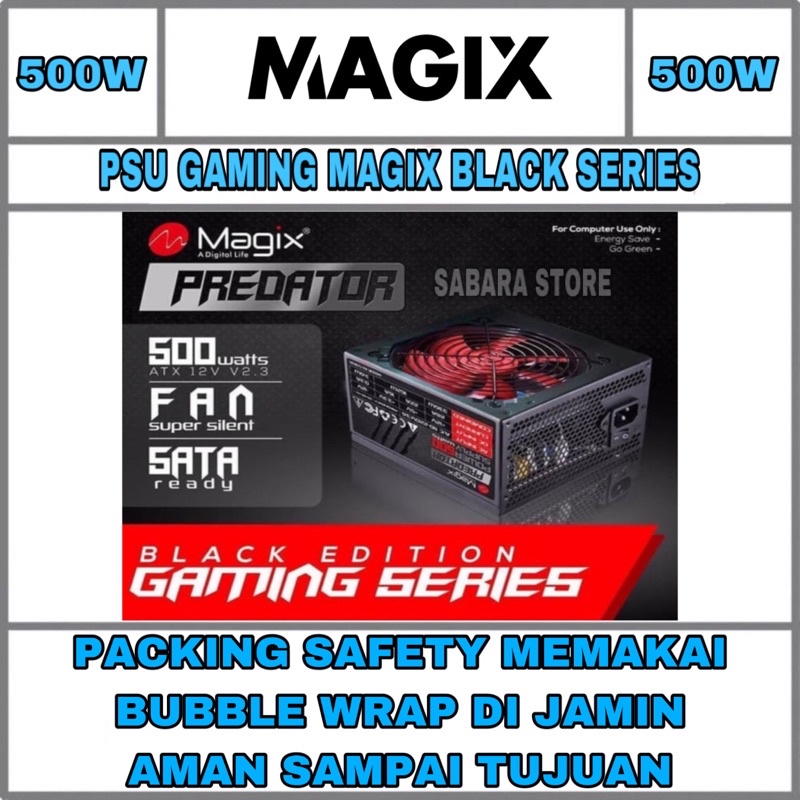 Power Supply Psu Magix 500W 500Watt Predator Black Edition Gaming Series 500 w watt untuk pc komuter