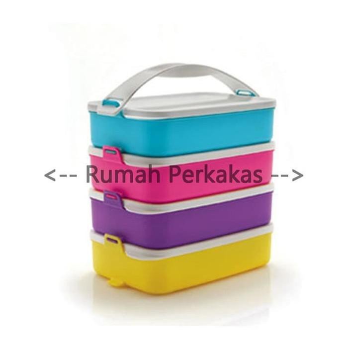 (TAPERWER ORIGINAL 100%) Tupperware Click To Go rantang 4 susun warna baru TERMURAH