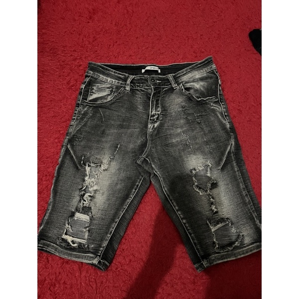 READY ✅ Celana jeans pendek pria denim ripped sobek second seken abu gray grey santai limited