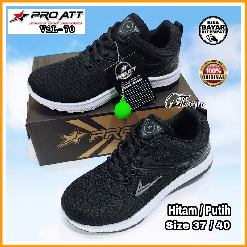 Sepatu Wanita Cewek Sneakers Kekinian PRO Att VIL Original Sepatu Sekolah Black White Size 37 s/d 40