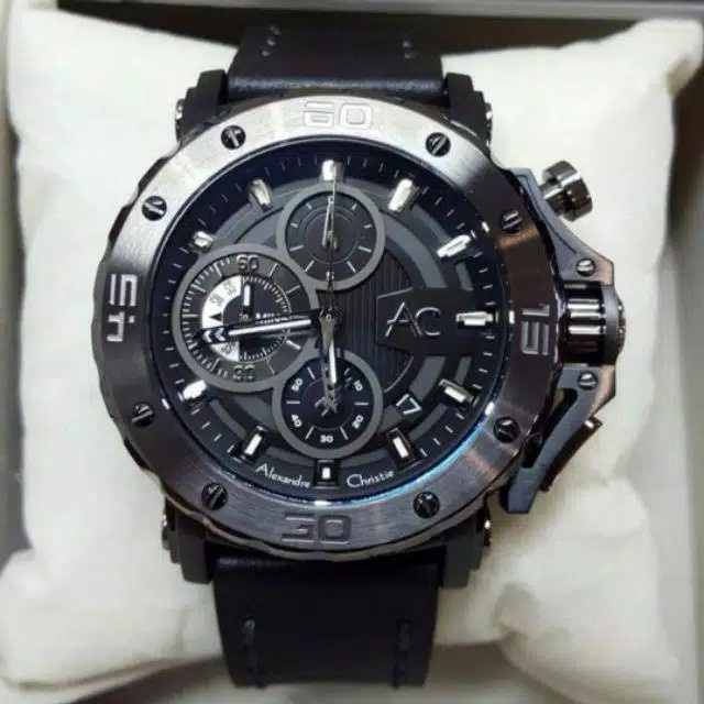 Jam tangan pria Alexandre Christie AC 9205 AC9205 black leather Original
