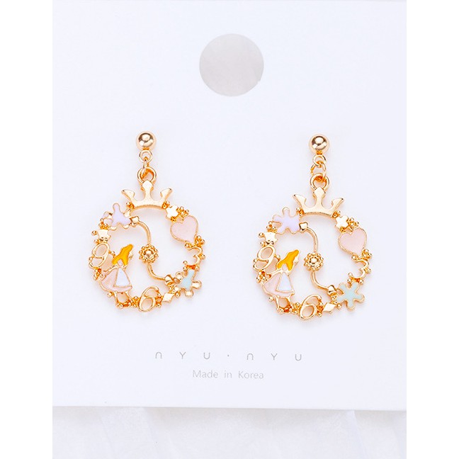 LRC Anting Tusuk Fashion Gold Color Hollow Out Design Simple Earrings