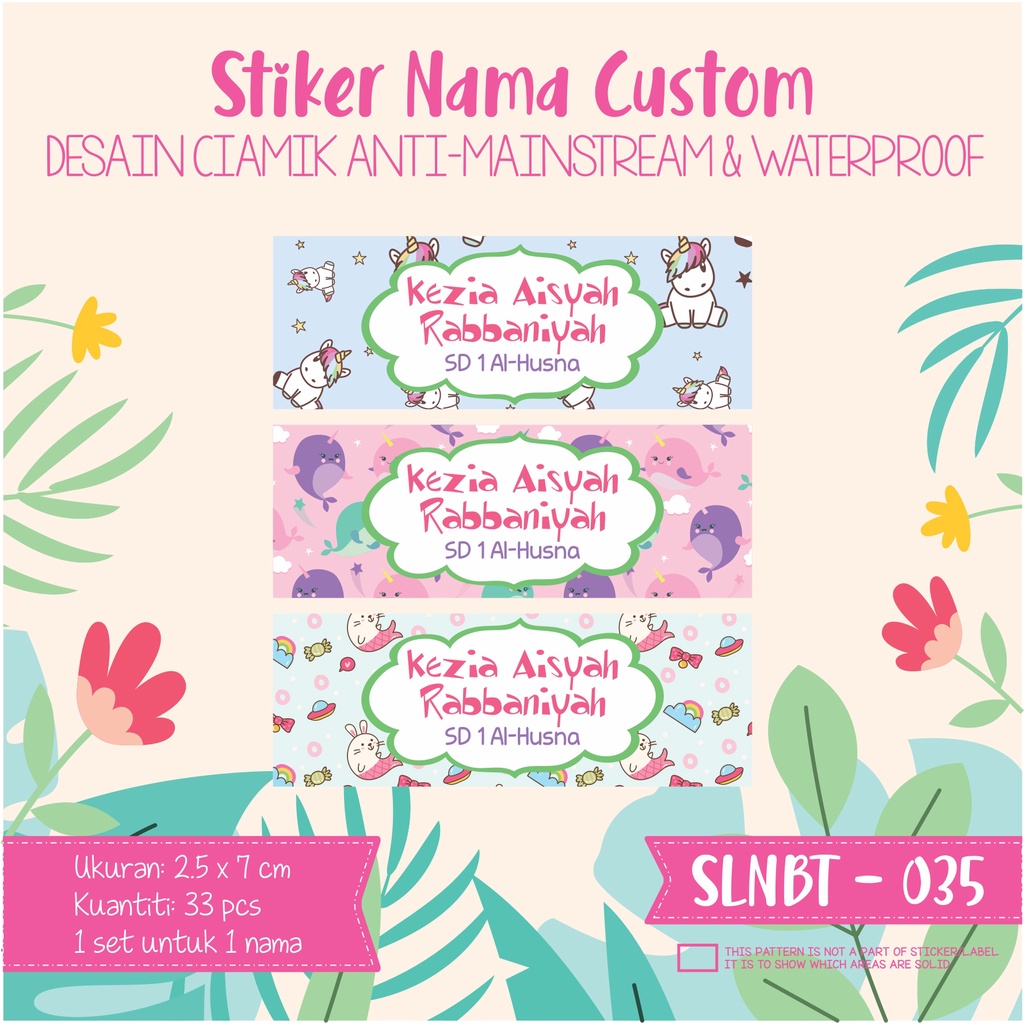 

stiker label nama anak kartun waterproof rainbow animal SLNBT 035