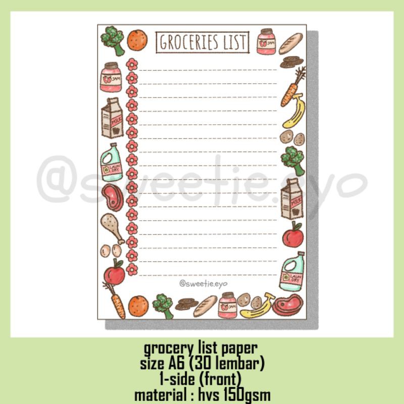 

grocery / shopping list note