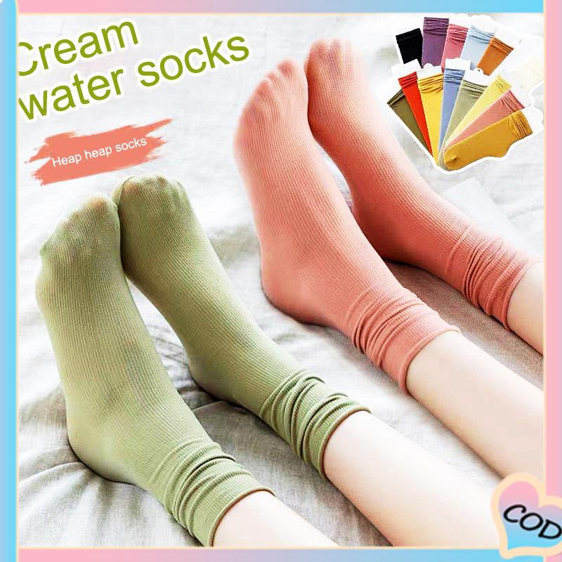 COD❤️ Kaus Kaki JK Lucu Warna Murni Keren Tipis Bernapas Tanpa Kaki Mencekik Tren Kaus Kaki Tabung Sedang-A.one