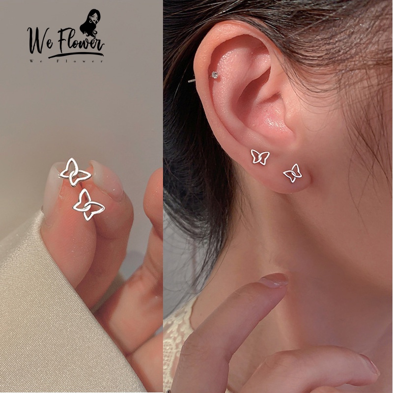 We Flower Anting Stud Desain Kupu-Kupu Mini Hollow Bahan S925 Silver Gaya Korea Untuk Wanita