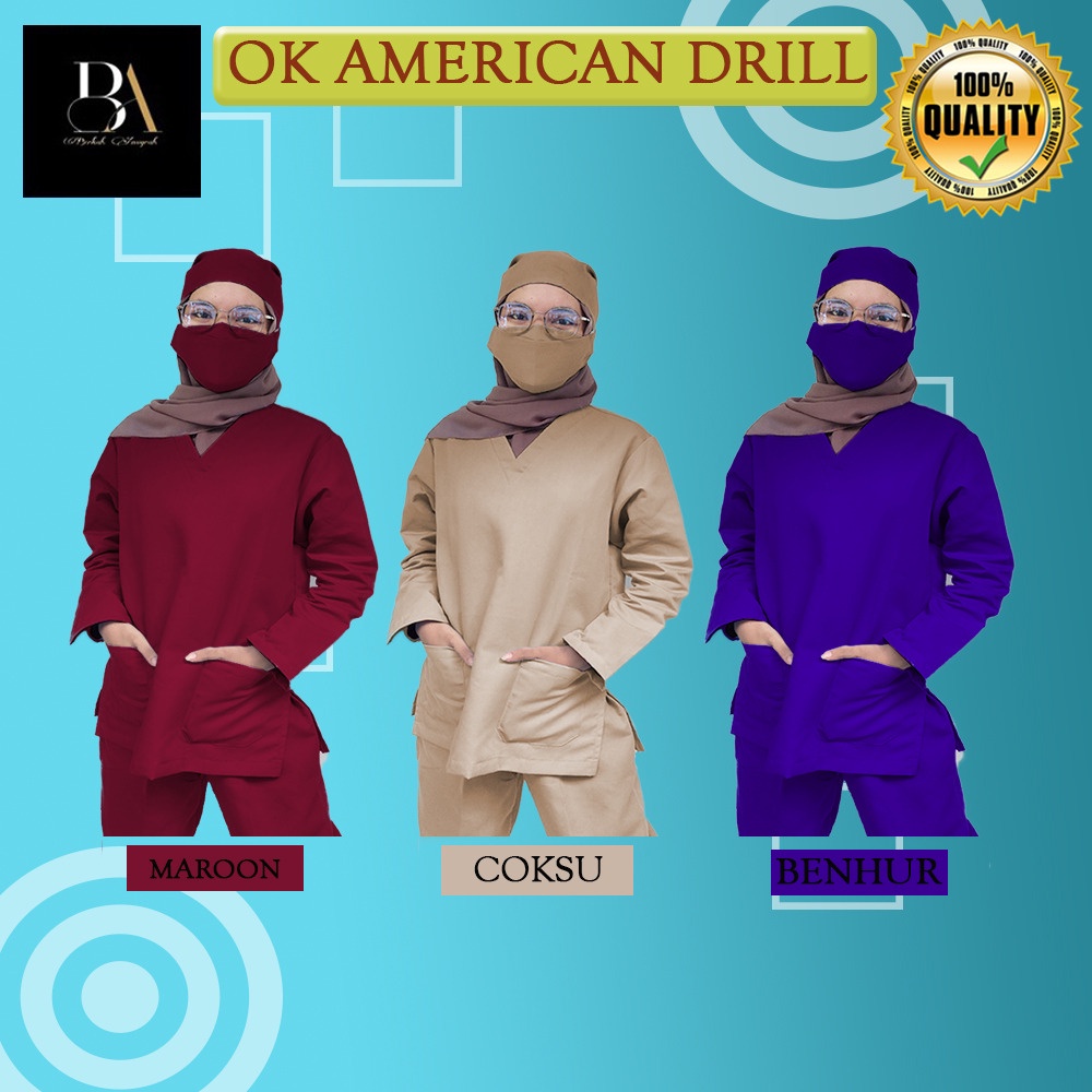 (FREE BORDIR) Baju OK Lengan Panjang/Baju Jaga Perawat/Baju OKA Petugas Medis Seragam Perawat