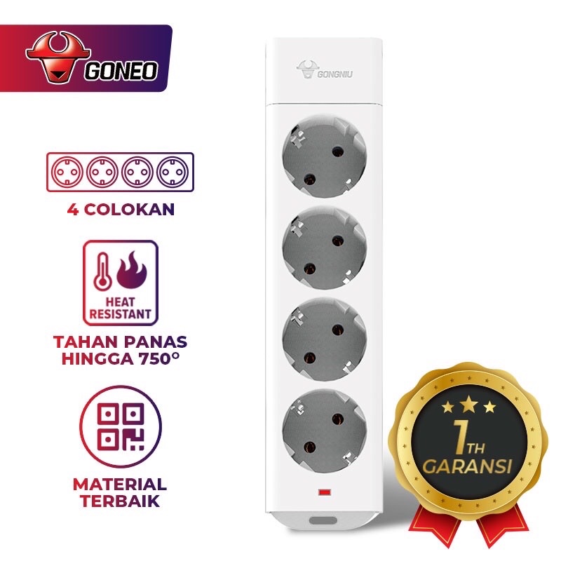 GONEO G104 Stop Kontak 4 Lubang Colokan Tanpa Kabel Power Strip Gongniu Tahan Panas  - Garansi 1 Tahun