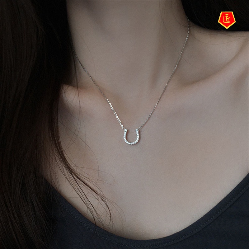 [Ready Stock]S925 Silver Horseshoe Necklace Women's Design Simple Temperament