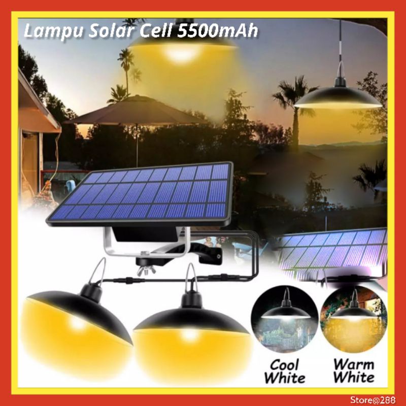 Lampu Luar Ruang Tenaga Surya Matahari Solar Cell Panel Matahari Gantung Bohlam LED Halaman Teras LE