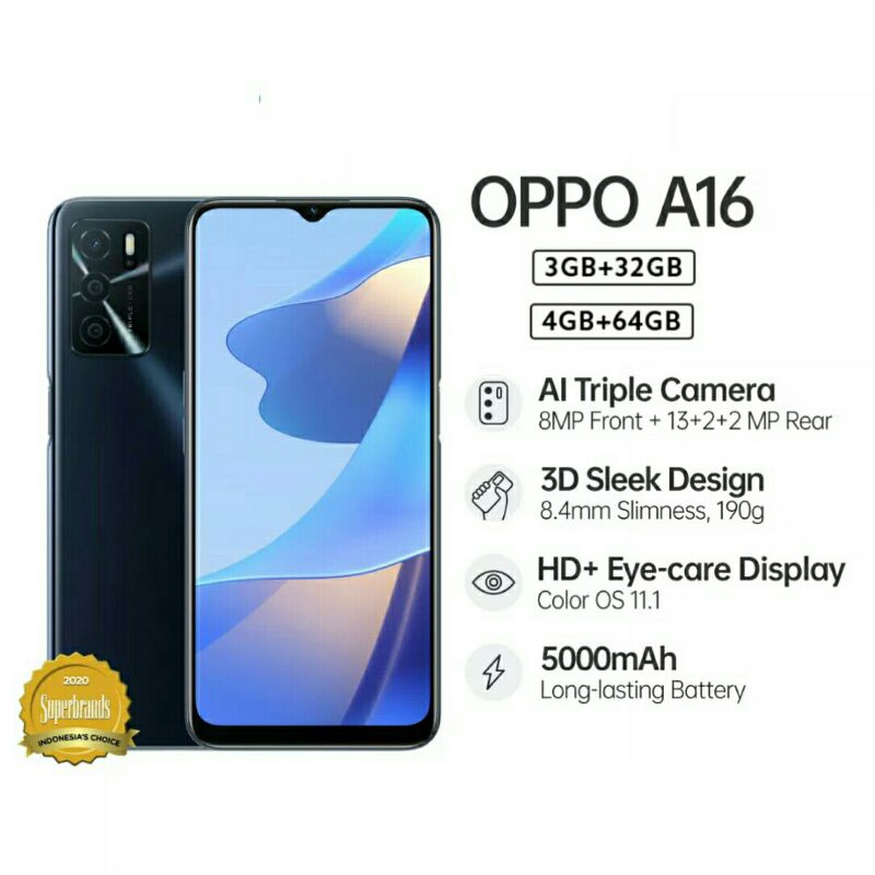 OPPO A16 Ram 4/64Gb & 3/32Gb Garansi Resmi