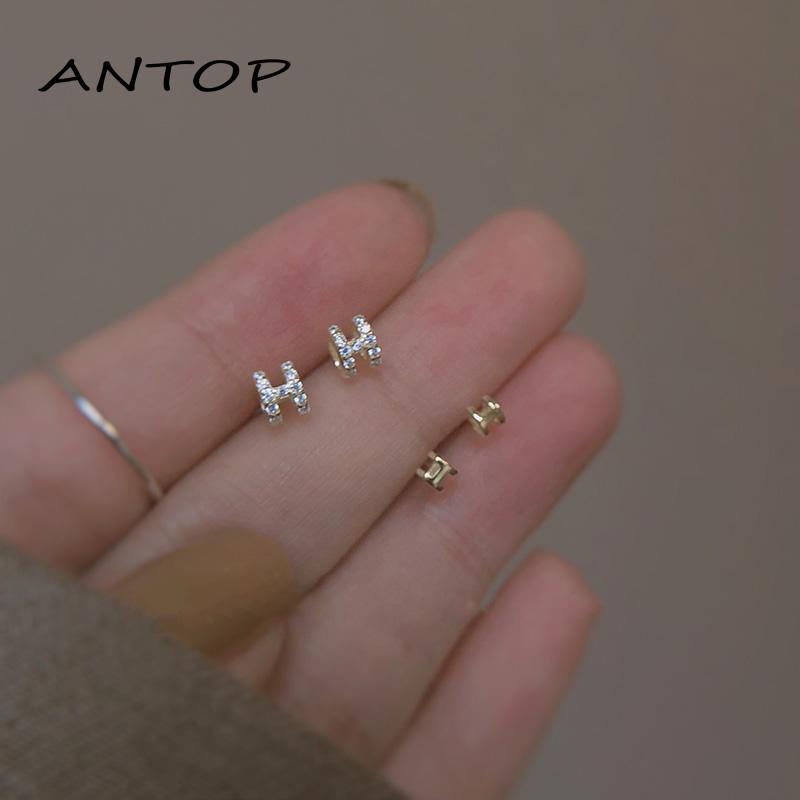 Anting Stud Mini Bentuk Huruf H Untuk Wanita