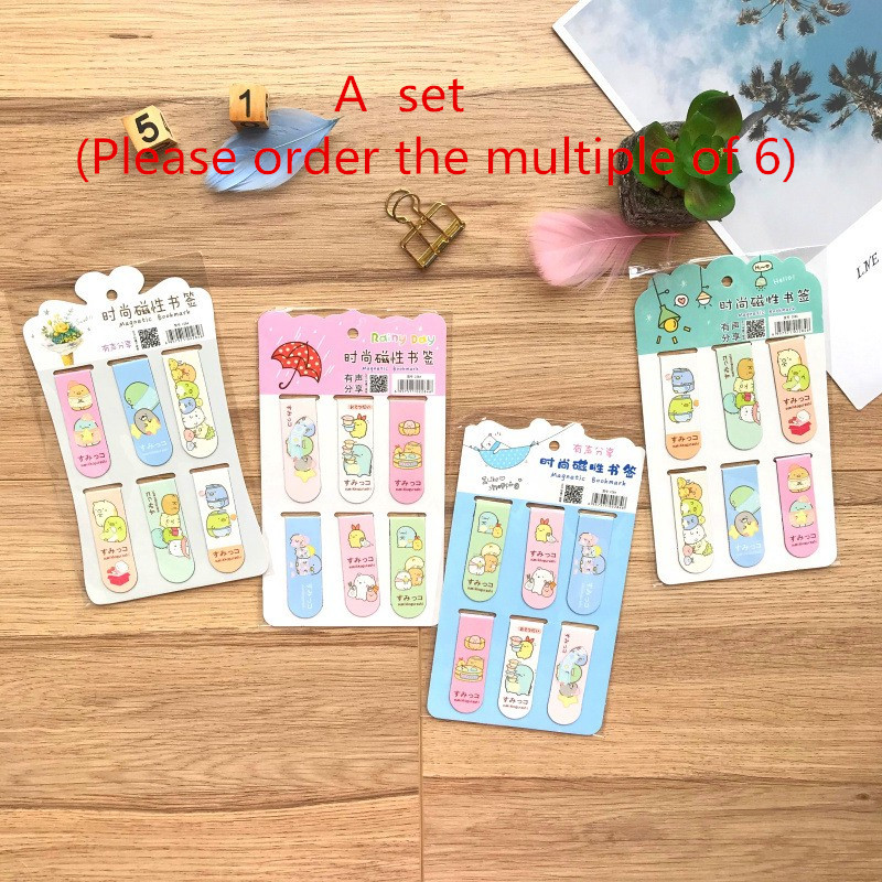 Mini Magnetic Bookmark Set Kawaii Bookmark Stickers Book Marker Paper Reading Students Stationery Supplies