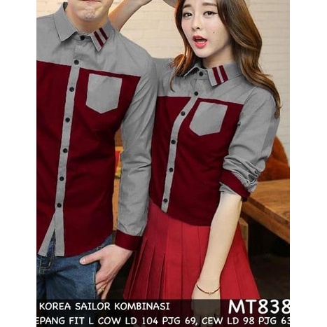 ❅ KEMEJA COUPLE/KEMEJA PASANGAN/BAJU COUPLE KOREA HEM SAILOR KOMBINASI - Hitam ➣