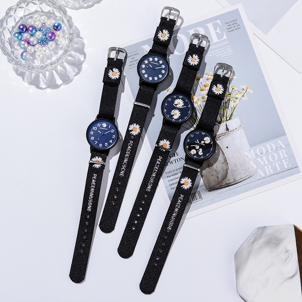 Jam Tangan Quartz  watch GD same paragraph Small D watch Floral Motif Canvas For Women Watch-4